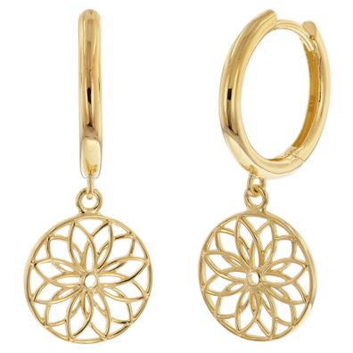 trendor Schmuck Damen-Ohrringe Lebensblume 925 Silber Vergoldet Klapp-Creolen 15921
