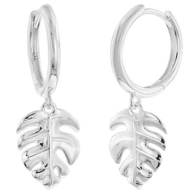 trendor Schmuck Ohrringe mit Monsterablatt Silber 925 Klapp-Creolen 15933