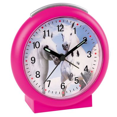 Atlanta Kinderwecker mit Leisegang Pink Pferde 2121/8