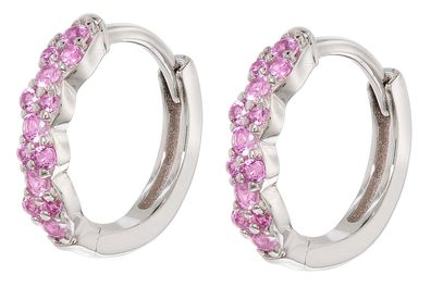 trendor Schmuck Mädchen-Ohrringe 925 Silber Klapp-Creolen Mit Rosa Zirkonia 68193