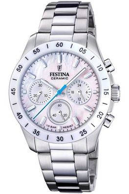 Festina Damenuhr Chronograph Stahl/Perlmutt Weiß F20693/1