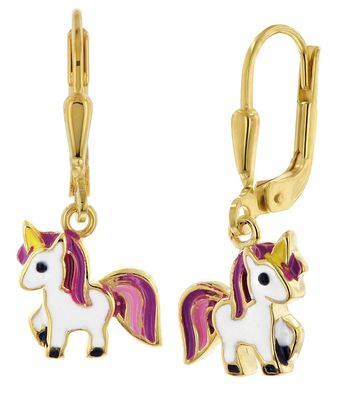 trendor Schmuck Mädchen-Ohrringe Gold 333/8K Ohrhänger mit Einhorn 68484