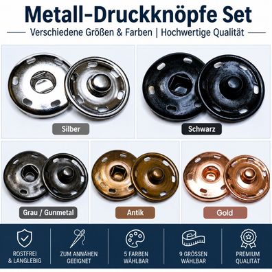 6-10 St, 10,15,20,25, mm Metall Druckknöpfe Druckknopf Metall zum annähen