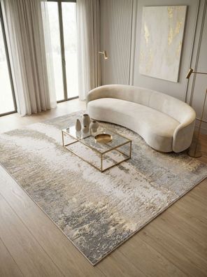 Velours-Kurzflor Sarntal Marmoroptik Metallic Grau Silber Gold Wohnzimmer