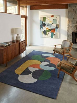 Wollteppich HULL-Beverley handgetuftet geometrisch Mid-Century-Muster Wohnzimmer