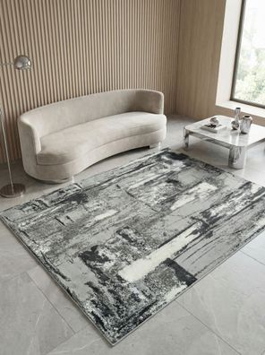 Velours-Kurzflor PARMA-Felino abstraktes Stadtmuster Metallic-Optik Grautöne