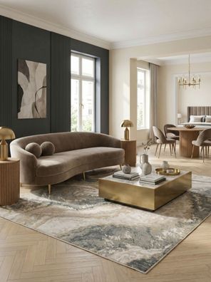 Velours-Kurzflor SIENA-Elsa abstrakte Marmoroptik Naturtöne pflegeleicht Wohnzimmer