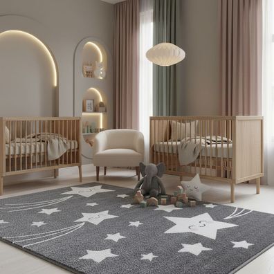 Kinderteppich Sterne-Motiv Spielteppich Robust Pink - TASNA