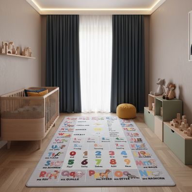 Kinderteppich Alphabet Zahlen Tiere Antirutsch Lernspaß - TRAUN