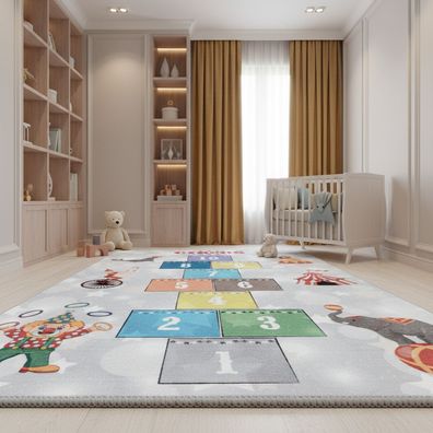 Kinderteppich Hüpfkästchen Rutschfest Spielteppich - TRAUN