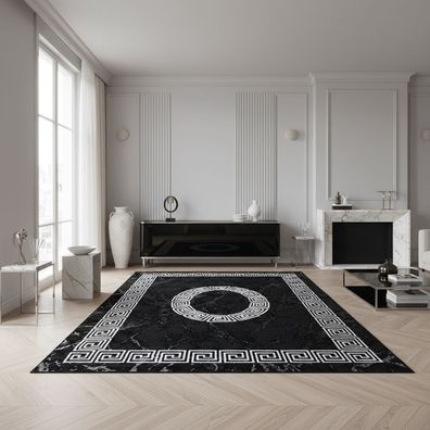 Kurzflorteppich Mäander-Bordüre Waschbar Robust - INN