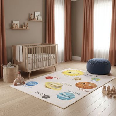 Kinderteppich Planeten-Motiv Antirutsch Pflegeleicht - TRAUN