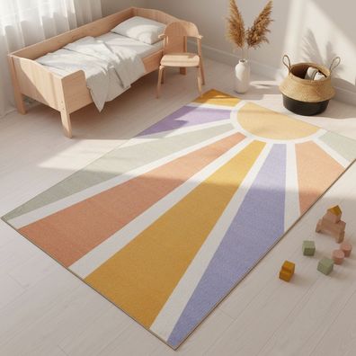 Kinderteppich Sonnenstrahlen-Motiv Antirutsch Pflegeleicht - TRAUN