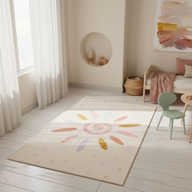 Kinderteppich Sonne-Blumen-Motiv Antirutsch Pflegeleicht - TRAUN