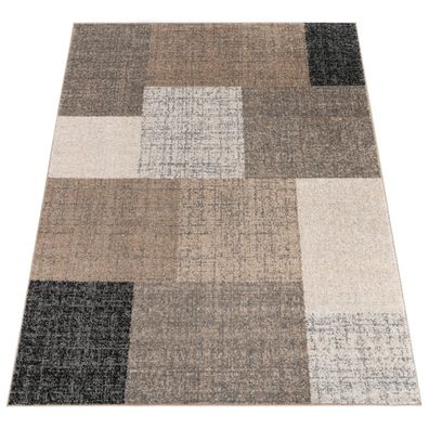 Kurzflorteppich Geometrisches Blockmuster meliert Wohnzimmer pflegeleicht Design