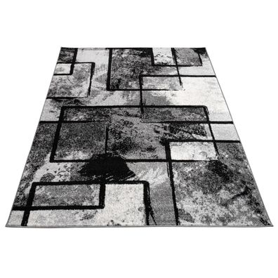 Kurzflorteppich Geometrisches Rechteckmuster meliert Wohnzimmer pflegeleicht Grau