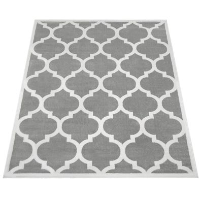 Teppich Kurzflor Marokkanisches Muster Wohnzimmer robust pflegeleicht modern Grau