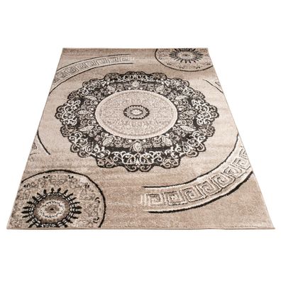 Kurzflorteppich Mandala Marokko-Optik Wohnzimmer robust Fußbodenheizung Braun