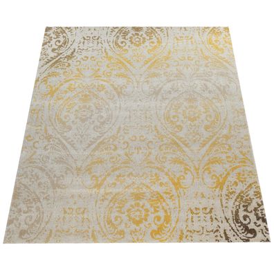 Outdoor Teppich Ornament Flachgewebe Terrasse Balkon wetterfest UV-beständig Gelb