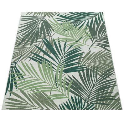 Outdoor Teppich Palmblättermuster Flachgewebe Terrasse Balkon wetterfest UV robust
