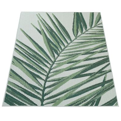 Outdoor Teppich Palmen Ethno Flachgewebe wetterfest UV-beständig Balkon Terrasse Grün