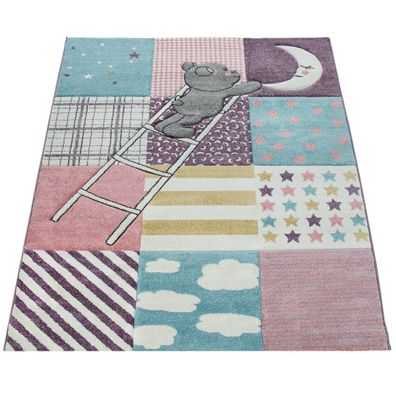 Kinderteppich Patchwork-Muster Kinderzimmer Spielteppich schmutzabweisend Pink