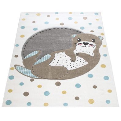 Kinderteppich Otter-Muster Kinderzimmer Spielteppich schmutzabweisend Creme