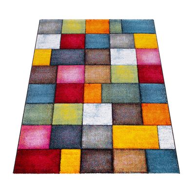 Kurzflorteppich Karos geometrisch modern Wohnzimmer Schlafzimmer pflegeleicht