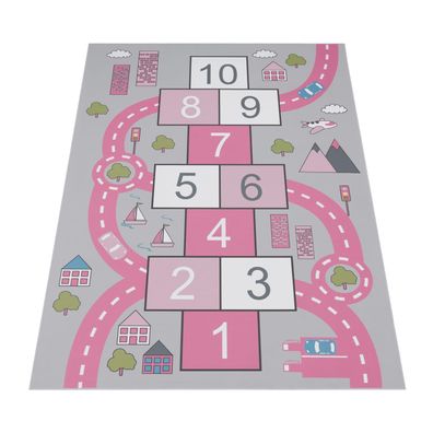 Kinderteppich Hüpfkästchen Kinderzimmer Spielteppich waschbar schmutzabweisend Pink