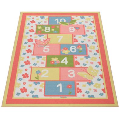 Kinderteppich Hüpfkästchen-Muster Kinderzimmer Spielteppich waschbar schmutzabweisend