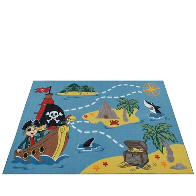 Kinderteppich Piraten Kinderzimmer Spielteppich waschbar schmutzabweisend Türkis