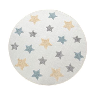 Kinderteppich Kurzflor Sterne rund Kinderzimmer Spielteppich pflegeleicht Creme