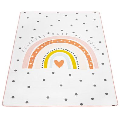 Kinderteppich Regenbogen Flachgewebe robust Kinderzimmer Spielteppich Creme