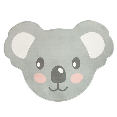 Kinderteppich Koala-Gesichtsmuster Kinderzimmer waschbar schmutzabweisend Grau