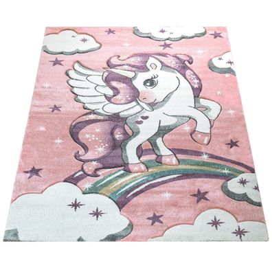 Kinderteppich Einhorn Motiv Spielteppich Kinderzimmer Kurzflor Polypropylen
