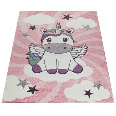 Kinderteppich Einhorn Motiv Mädchen Spielteppich Kinderzimmer Kurzflor Polypropylen