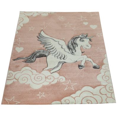 Kinderteppich Einhorn Spielteppich Kinderzimmer Babyzimmer Kurzflor Polypropylen