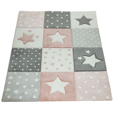 Kinderteppich Kurzflor Stern Patchwork Kinderzimmer Spielteppich pflegeleicht