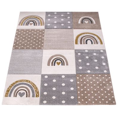 Kinderteppich Kurzflor Regenbogen Patchwork Kinderzimmer Spielteppich strapazierfähig