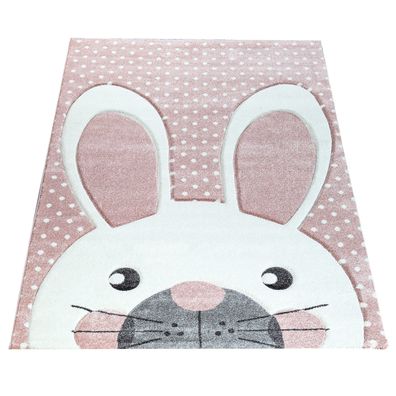 Kinderteppich Hase Motiv Spielteppich Kinderzimmer Babyzimmer Kurzflor Polypropylen