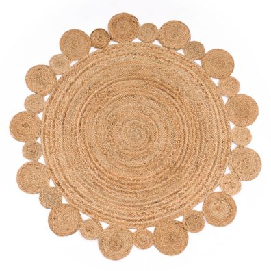 Juteteppich Boho rund wendbar Naturfaser Wohnzimmer Schlafzimmer schmutzabweisend