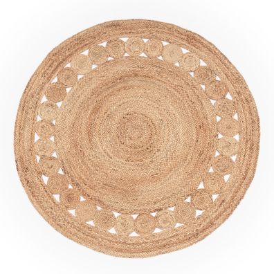 Juteteppich Boho rund wendbar Naturfaser Wohnzimmer Schlafzimmer Natur