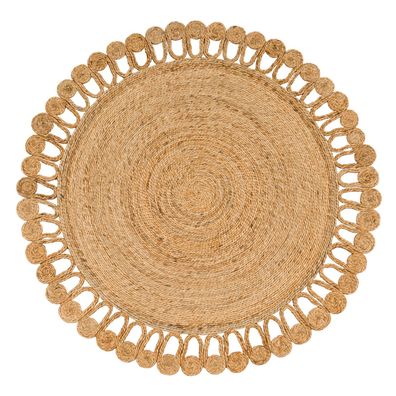 Juteteppich Boho rund Naturfaser Wohnzimmer Schlafzimmer Flur Diele Beige