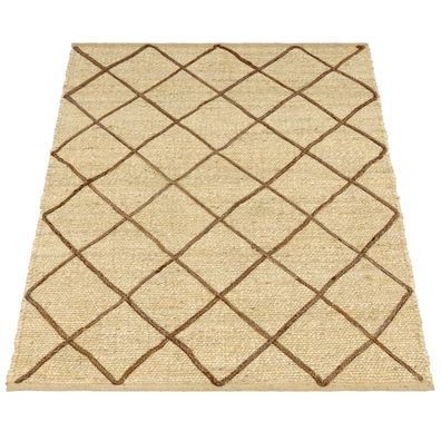 Juteteppich Rauten Boho Läufer wendbar Naturfaser Wohnzimmer Schlafzimmer