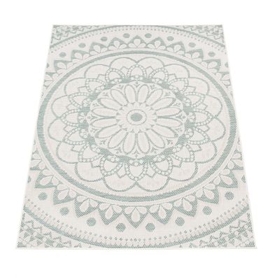 Kurzflorteppich Flachgewebe Mandala rund Terrasse Flur pflegeleicht strapazierfähig
