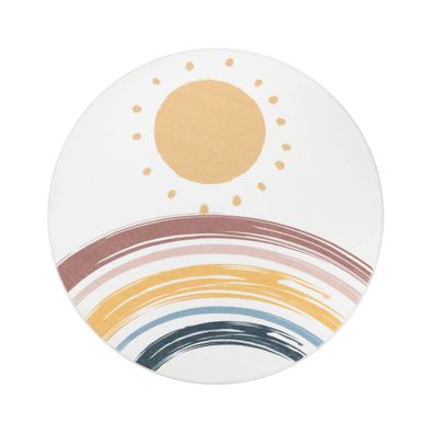 Kinderteppich Kurzflor Sonne Regenbogen rund robust Kinderzimmer Spielteppich Weiß