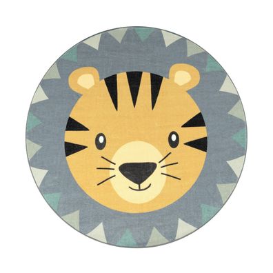 Kinderteppich rund Löwe Tiger Spielteppich Kinderzimmer waschbar weich pflegeleicht