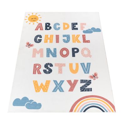 Kinderteppich Alphabet ABC Buchstaben Spielteppich Kinderzimmer waschbar Mehrfarbig