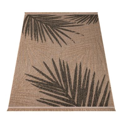 Outdoor Teppich Kurzflor Blätter Terrasse Balkon wetterfest schmutzabweisend Beige