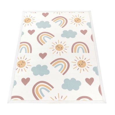 Kinderteppich Kurzflor Regenbogen Sonne Wolken Kinderzimmer Spielteppich pflegeleicht